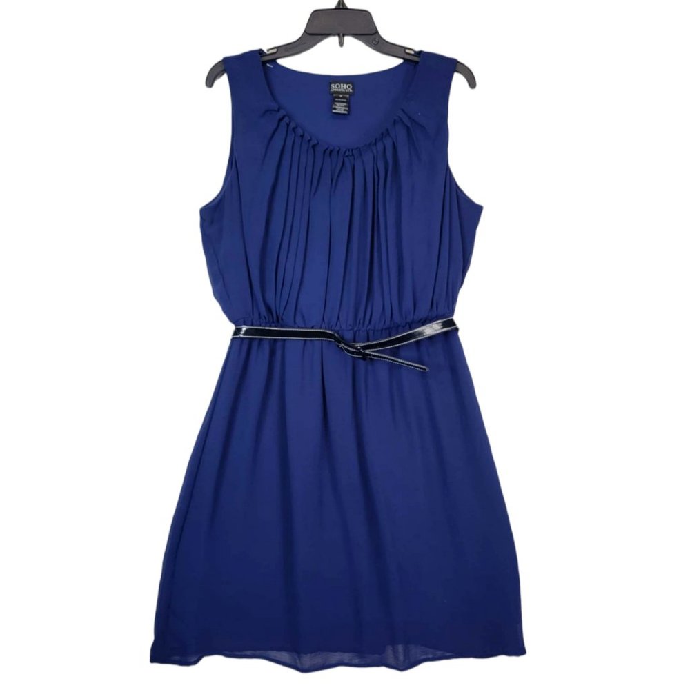 Soho Women's Navy Blue Formal Sleeveless Pleated Sheath Dress Stretch Size 14